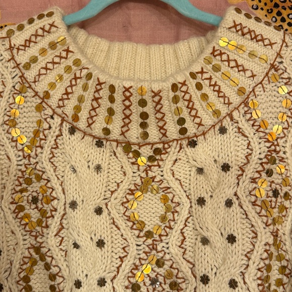 NWOT Free People Gilded Cable Embellished Sweater - Picture 7 of 12